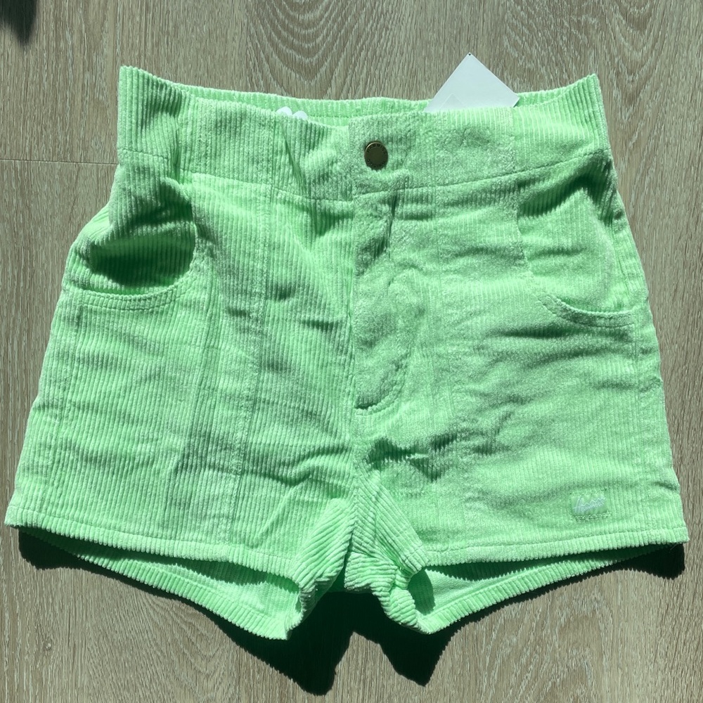High-Waist Corduroy Shorts in Light Green